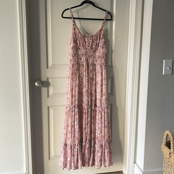 Anthropologie Floral Ruffle Midi Dress Smocked Waist Rosebud Print Size M - Picture 3 of 6